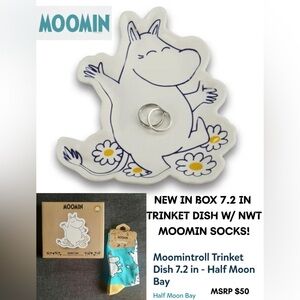 NIB MOOMIN DUO! MOOMIN 7.2IN TRINKET DISH W/ NWT CUTE, WARM & COZY MOOMIN SOCKS